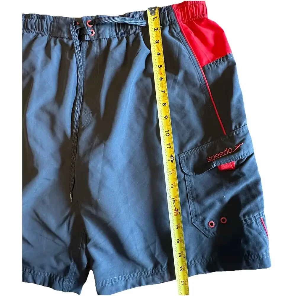 Speedo Mens 2XL Gray Red Cargo Drawstring Board Shorts Swim Trunks‎